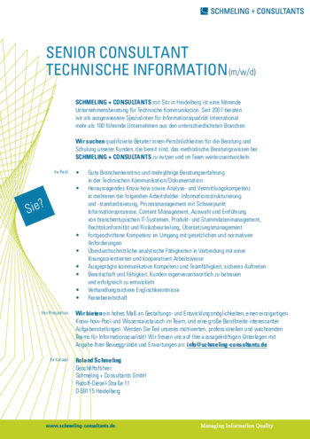 Stellenangebot Senior Consultant